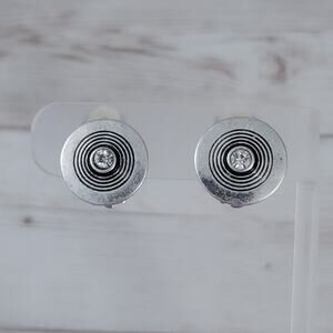 Vintage Clip On Earrings Silver Tone Circle Design - Fair Condition
